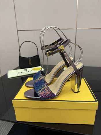 Uubags Fendi Purple Delfina FF Sequin Sandals 10cm