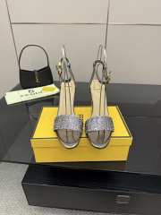 Uubags Fendi Metallic Silver Delfina FF Sequin Sandals 10cm - 6
