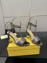 Uubags Fendi Metallic Silver Delfina FF Sequin Sandals 10cm - 3