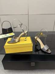 Uubags Fendi Metallic Silver Delfina FF Sequin Sandals 10cm - 5
