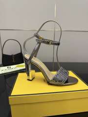 Uubags Fendi Metallic Silver Delfina FF Sequin Sandals 10cm - 4
