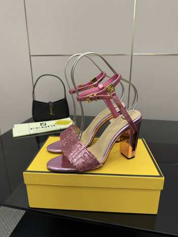 Uubags Fendi Metallic Pink Delfina FF Sequin Sandals 10cm
