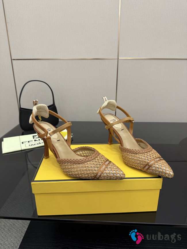 Uubags Fendi raffia mid heel slingback pumps 01 - 1