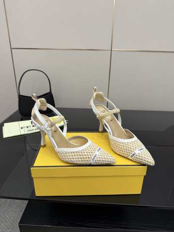 Uubags Fendi raffia mid heel slingback pumps 02