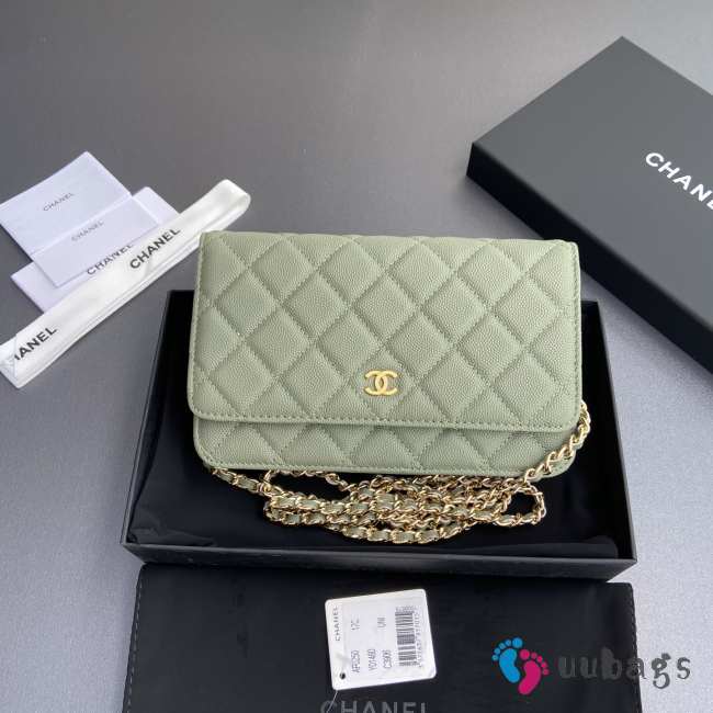 Uubags Chanel Classic Wallet With Strap Caviar & Gold-plated Metal Green 20x13x3.5cm - 1