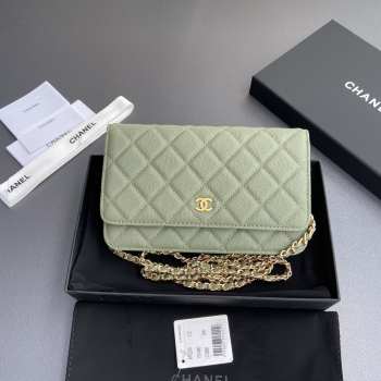 Uubags Chanel Classic Wallet With Strap Caviar & Gold-plated Metal Green 20x13x3.5cm