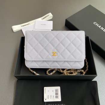 Uubags Chanel Classic Wallet With Strap Caviar & Gold-plated Metal Light Purple 20x13x3.5cm