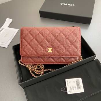 Uubags Chanel Classic Wallet With Strap Caviar & Light Gold-plated Metal Red 20x13x3.5cm