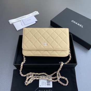 Uubags Chanel Classic Wallet With Strap Caviar & Light Gold-plated Metal Yellow 20x13x3.5cm