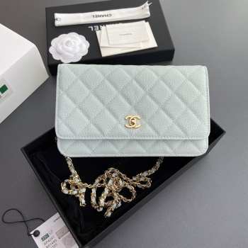 Uubags Chanel Classic Wallet With Strap Caviar & Gold-plated Metal Light Blue 20x13x3.5cm