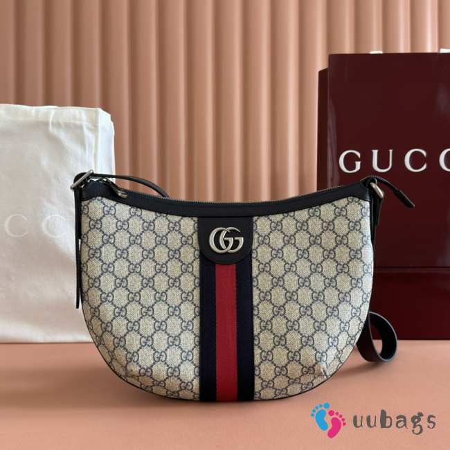 Uubags Gucci Ophidia Medium Bag In Black Beige GG Canvas 30x22x5.5cm - 1