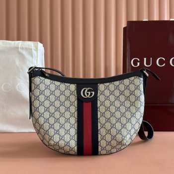 Uubags Gucci Ophidia Medium Bag In Black Beige GG Canvas 30x22x5.5cm