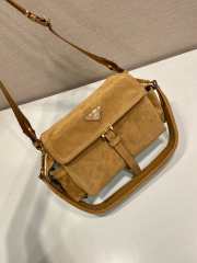 Uubags Prada 1BD394 Explore medium suede bag with flap in light brown 30x14x10cm - 2