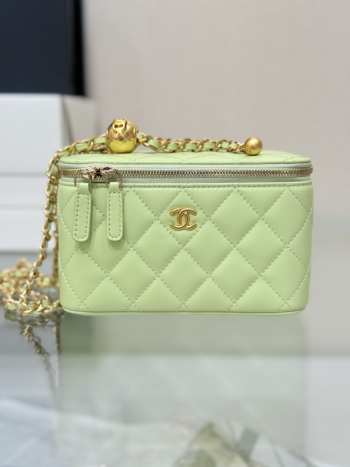 Uubags Chanel Classic Vanity Case Granied Calfskin & Gold-Tone Metal Light Green 17x9.5x8cm