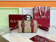 Uubags Gucci mini bag beige and dark brown soft GG monogram coated fabric red leather trim - 1
