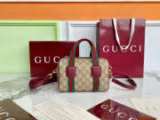 Uubags Gucci mini bag beige and dark brown soft GG monogram coated fabric red leather trim - 6
