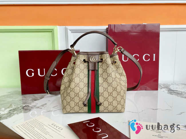 Uubags Gucci Ophidia small bucket bag beige and dark brown GG Monogram coated fabric 21x21.5x13cm - 1