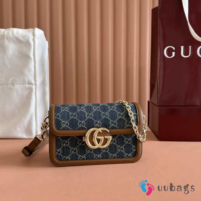 Uubags Gucci Go small shoulder bag brown crystal GG denim 21.5x14x9cm - 1