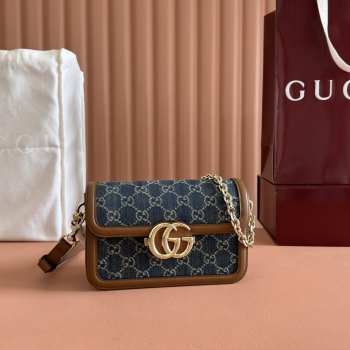 Uubags Gucci Go small shoulder bag brown crystal GG denim 21.5x14x9cm