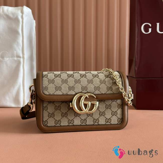 Uubags Gucci Go small shoulder bag brown/ beige GG denim 21.5x14x9cm - 1