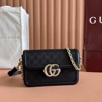 Uubags Gucci Go small shoulder bag black GG suede 21.5x14x9cm