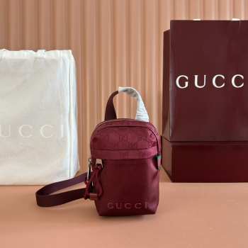 Uubags Gucci Nexus mini slingbag rosso ancora red GG nylon 12.5x17.5x4cm