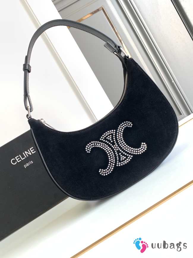 Uubags Celine Ava Triomphe Strass Velvet Bag Black 24.5x17x9cm - 1
