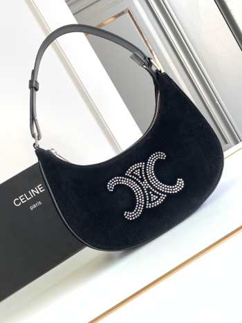 Uubags Celine Ava Triomphe Strass Velvet Bag Black 24.5x17x9cm