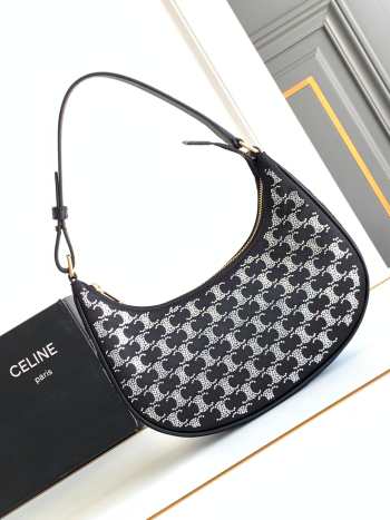 Uubags Celine Ava Bag in Textile with Triomphe Embroidery Black 24.5x17x9cm