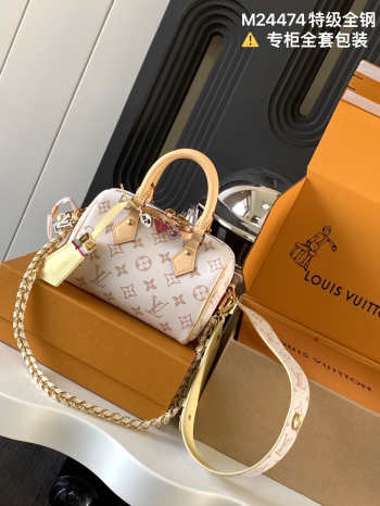 Uubags Louis Vuitton Monogram Small Speedy Bag in White and Yellow 18x12.5x11cm