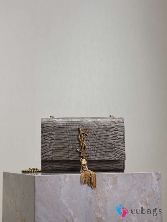 Uubags YSL Grey Kate Small Classic Tassel Clutch in Crocodile Embossed Bag 20x13.5x5.5cm - 1