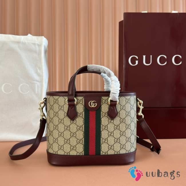 Uubags Gucci Ophidia small tote bag beige GG Monogram coated fabric rosso ancora red 22.5x17x11cm - 1