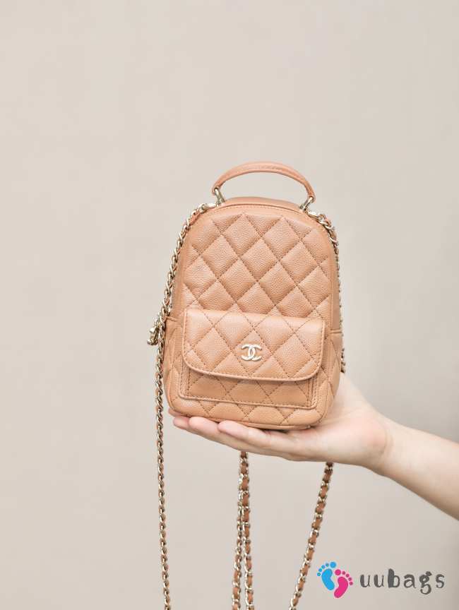 Uubags Chanel Mini Beige Caviar Leather Backpack 18x13x9cm - 1