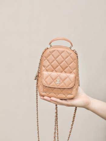 Uubags Chanel Mini Beige Caviar Leather Backpack 18x13x9cm