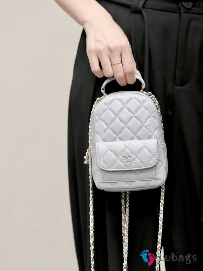 Uubags Chanel Mini Grey Caviar Leather Backpack 18x13x9cm - 1