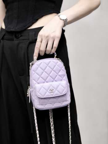 Uubags Chanel Mini Purple Caviar Leather Backpack 18x13x9cm