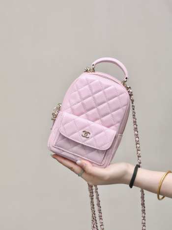 Uubags Chanel Mini Pink Caviar Leather Backpack 18x13x9cm