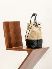 Uubags Chanel Shopping Bag Suede Calfskin, Shiny Lambskin & Gold-Tone Metal Beige & Black 33x29x11cm - 5