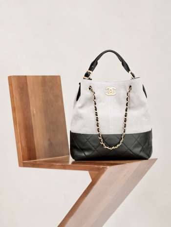 Uubags Chanel Shopping Bag Suede Calfskin, Shiny Lambskin & Gold-Tone Metal Grey & Black 33x29x11cm
