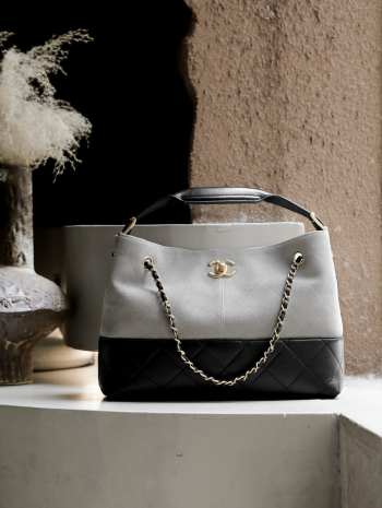 Uubags Chanel Shopping Bag Suede Calfskin, Shiny Lambskin & Gold-Tone Metal Gray & Black 24x36x14cm
