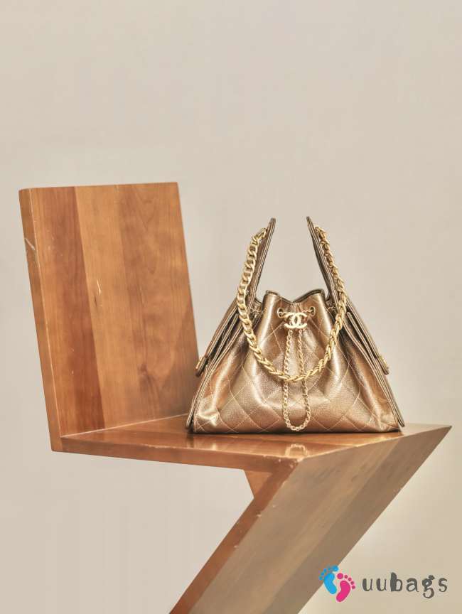 Uubags Chanel 25 Small Handbag Metallic Grained Calfskin & Gold Metal Dark Gold 30x26x14cm - 1