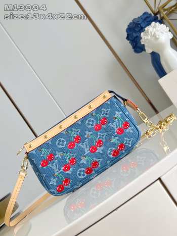 Uubags Louis Vuitton M13994 LV x TM Pochette Accessoires monogram cherry denim bag 13x4x22cm