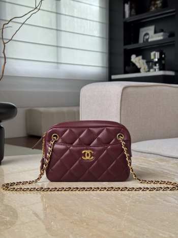 Uubags Chanel shiny lambskin quilted mini camera case burgundy 12x18x7cm