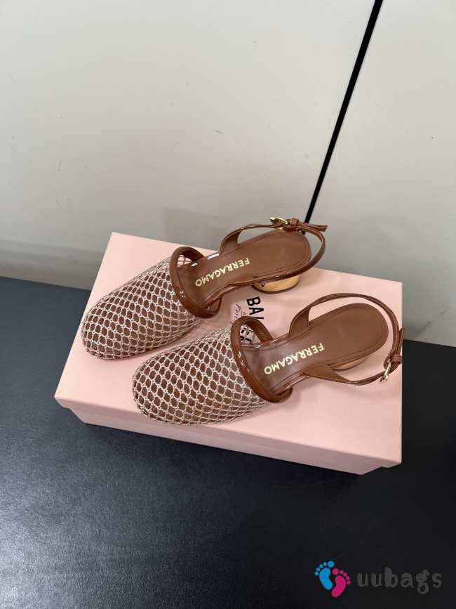 Uubags Ferragamo Kay Net Slingback Pumps Brown 4cm - 1