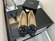 Uubags Chanel Beige/Black Leather Camelia Flower Ballet Flats - 1