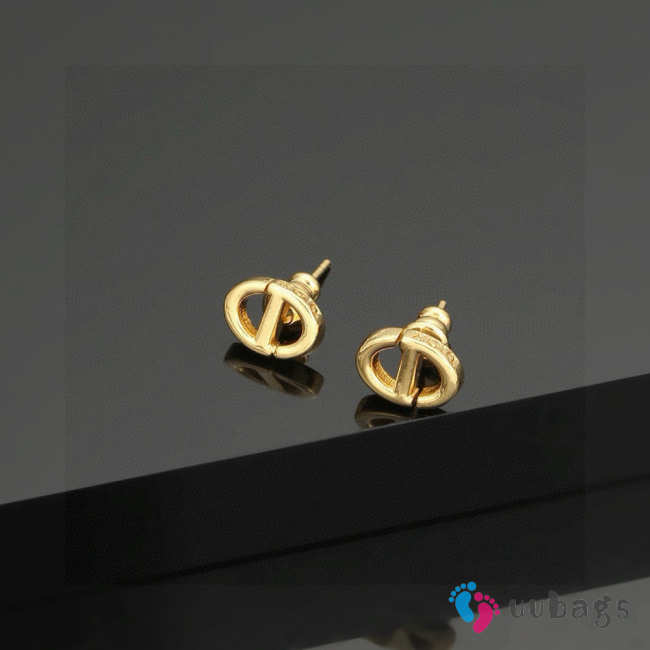Uubags Dior CD Navy Stud Earrings Gold-Finish Metal - 1