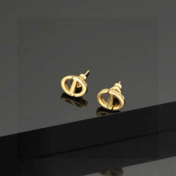 Uubags Dior CD Navy Stud Earrings Gold-Finish Metal