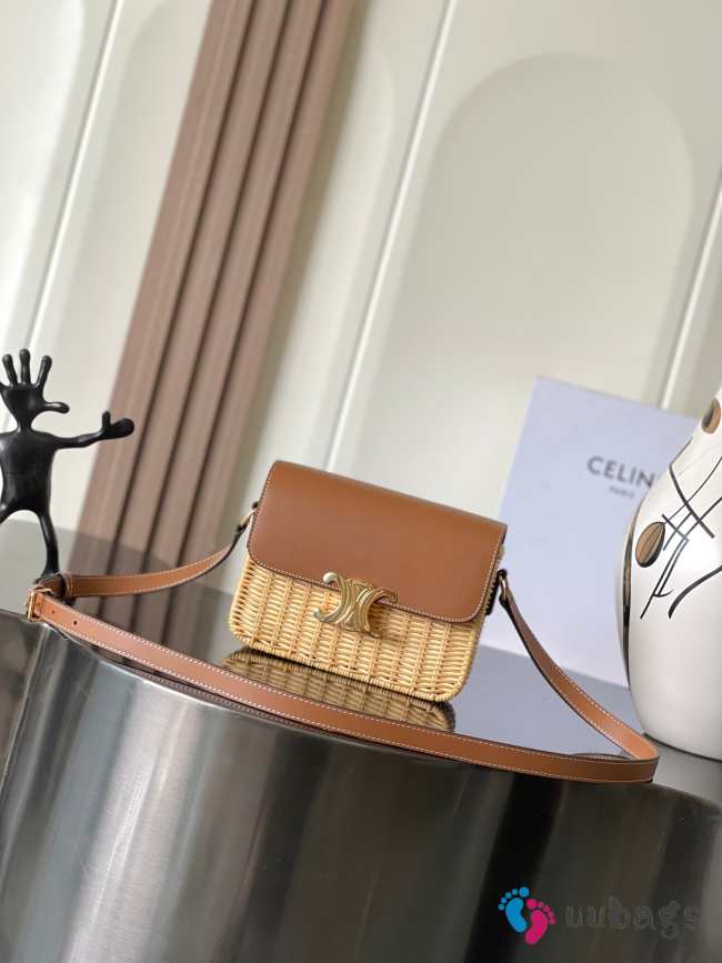 Uubags Celine Teen Triomphe Bag In Wicker And Natural Calfskin Natural/ Tan 23x21x15cm - 1