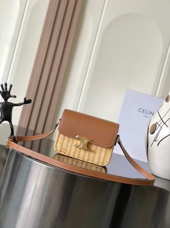 Uubags Celine Teen Triomphe Bag In Wicker And Natural Calfskin Natural/ Tan 23x21x15cm