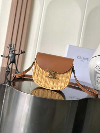 Uubags Celine Raffia Calfskin Triomphe Besace Natural Tan Bag 18.5x16x6cm